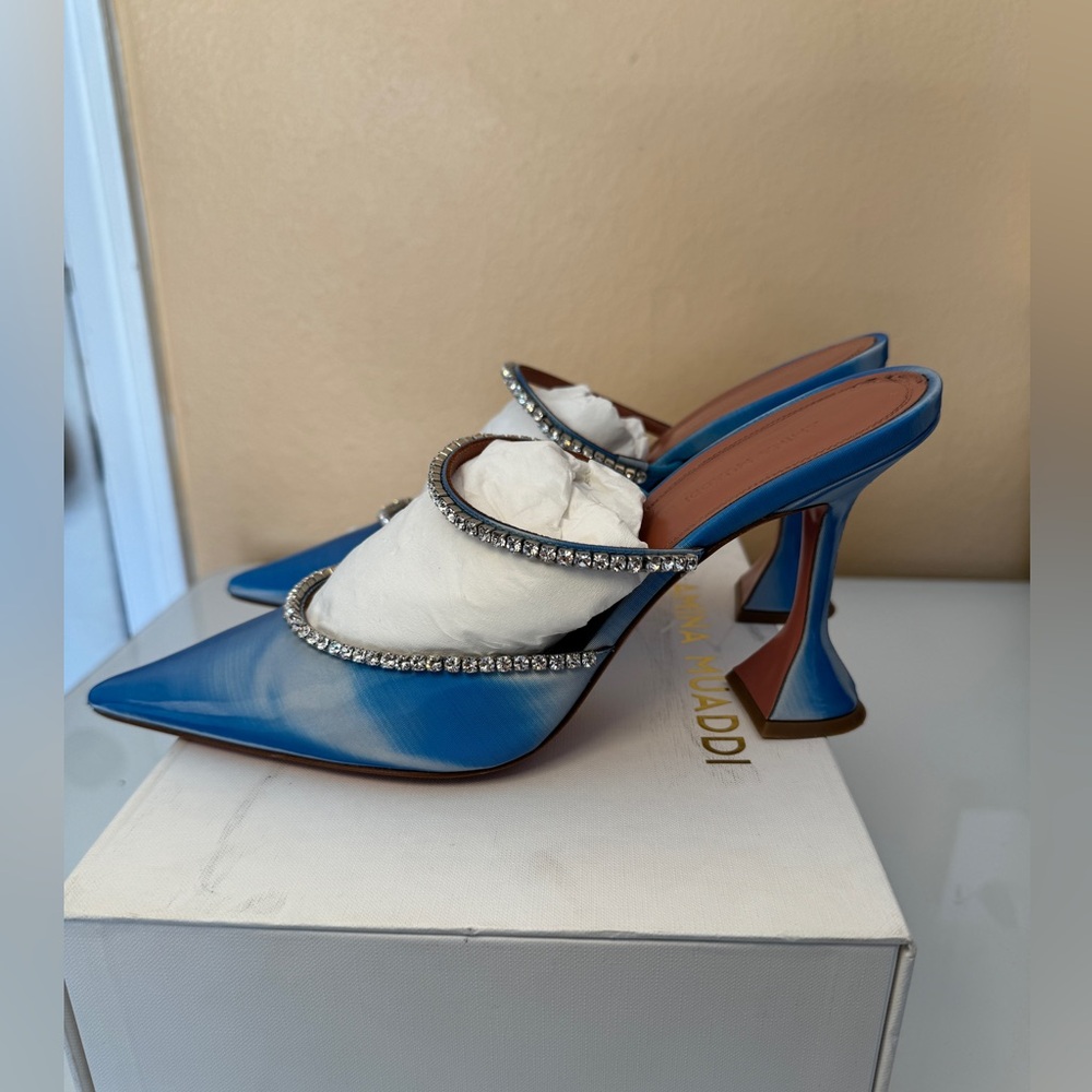 AMINA MUADDI GILDA MIRROR MULES OMBRÉ BLUE WHITE SIZE 42 WOMENS HEELS - Picture 6 of 12